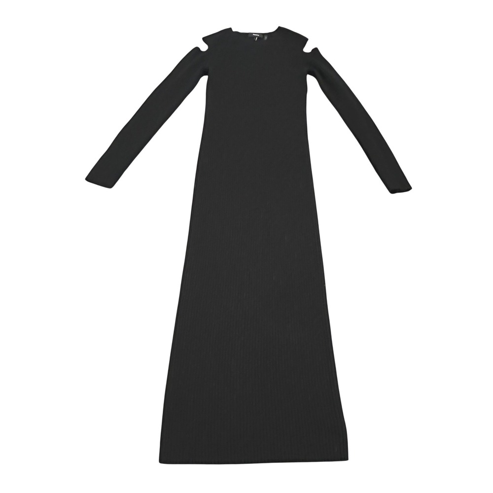 Theory Jemlora Evian Stretch‎ Wool Ribbed Cold Shoulder Maxi Dress Black S